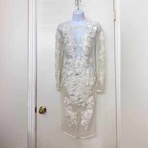 HOUSE OF CB London Women White Crochet Lace Bodycon Dress